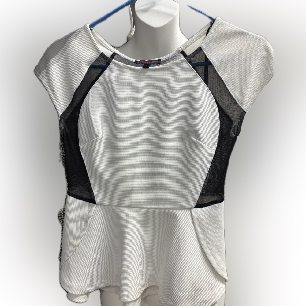 Material Girl White and Black Mesh Accent Blouse